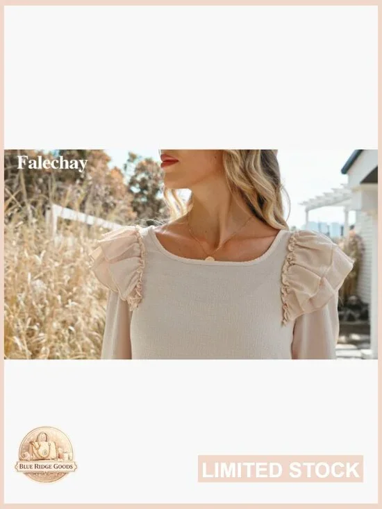 Ruffle Sleeve Tunic Blouse Bow Tie Back Babydoll Style Chiffon Texture - Picture 7 of 7